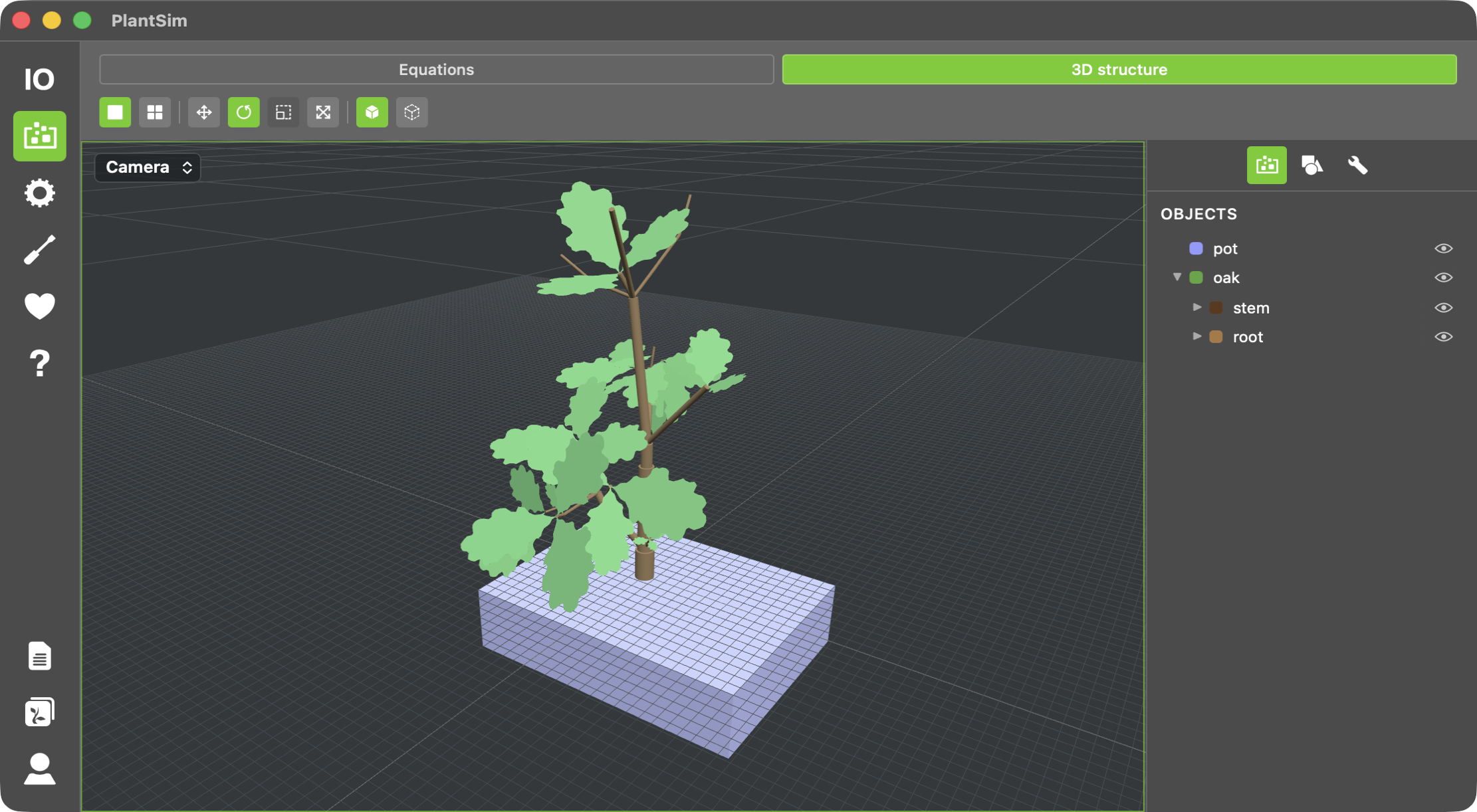 3D Model Editor — 3D structure editor with move/rotate/scale tools and visibility controls